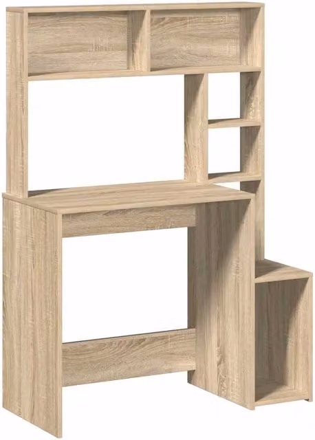 Berkfield Home Computer Desk with Shelves in Sonoma Oak and Light Brown, W/D/H: 100 x 45 x 140 cm