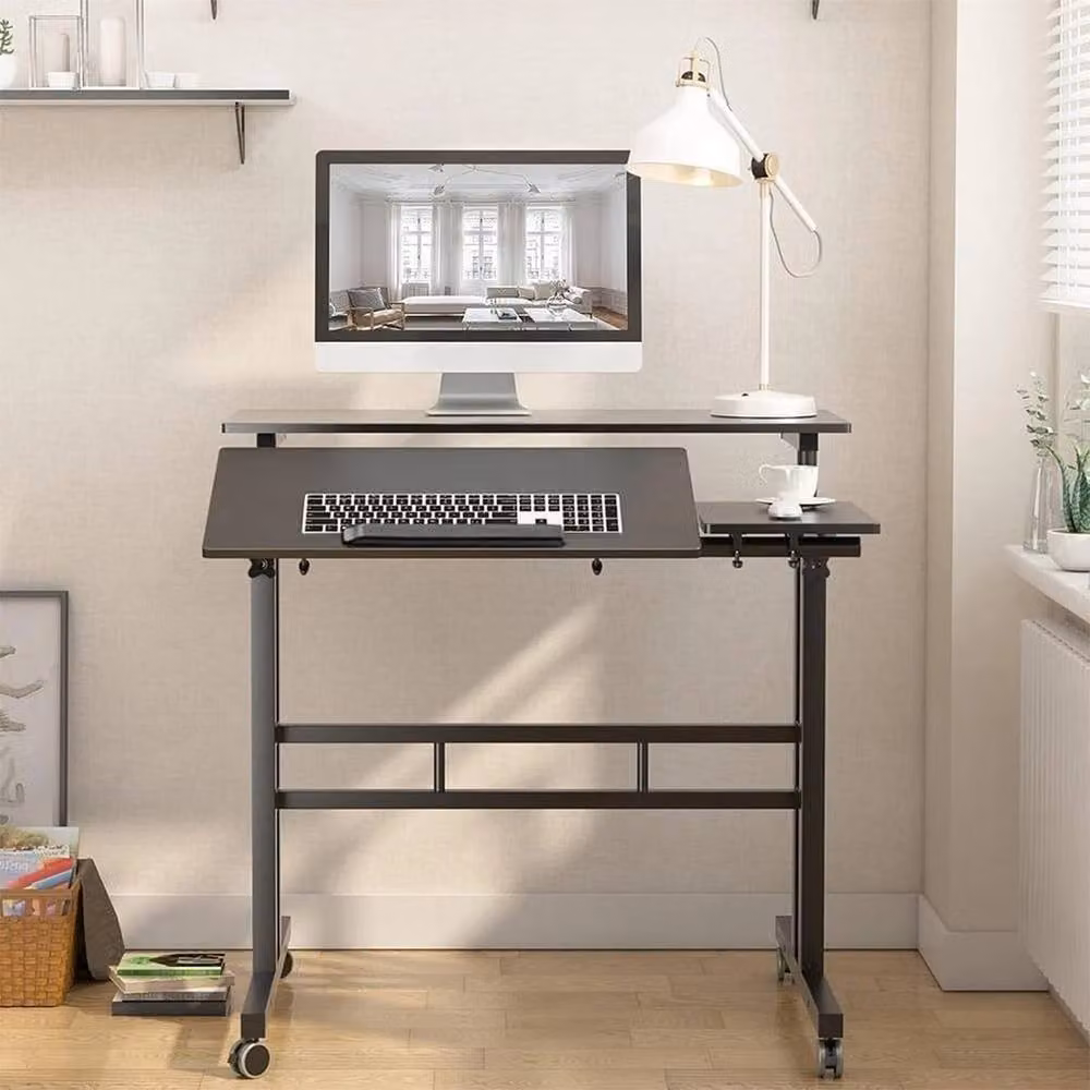 Havendro Height Adjustable Mobile Laptop Desk with Wheels and Manual Crank in Black – 3