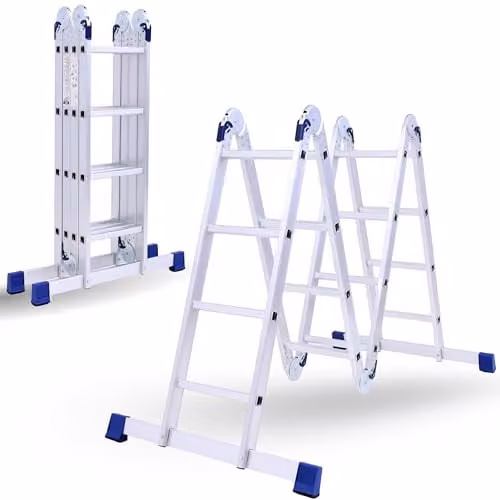 NOVECRAFTO 6 in 1 Multi-Purpose Aluminium Combination Ladder, Silver and White, Max Load 150 kg, 4.7 m Height – 1