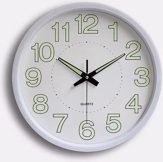 YnysTec Large Round Wall Clock in White, Silent Quartz Movement with Luminous Glow in the Dark