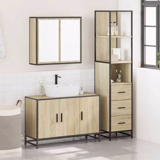 Berkfield Home 3 Piece Industrial Bathroom Furniture Set in Sonoma Oak and Brown