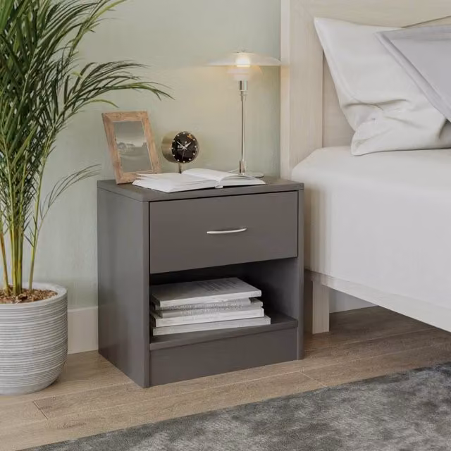 EONLION Set of 2 Modern Single Drawer Nightstands in Matt Dark Grey – 1