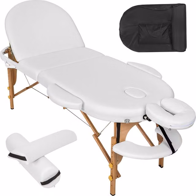 Tectake Oval Massage Table with Padding Rolls in White