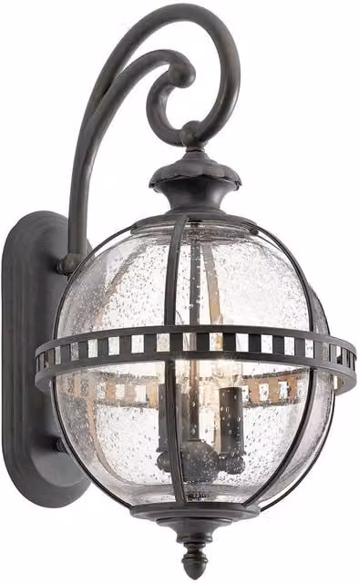 Netlighting Halleron 3 Light Outdoor Globe Wall Lantern in Grey with IP44 Rating and E14 Socket