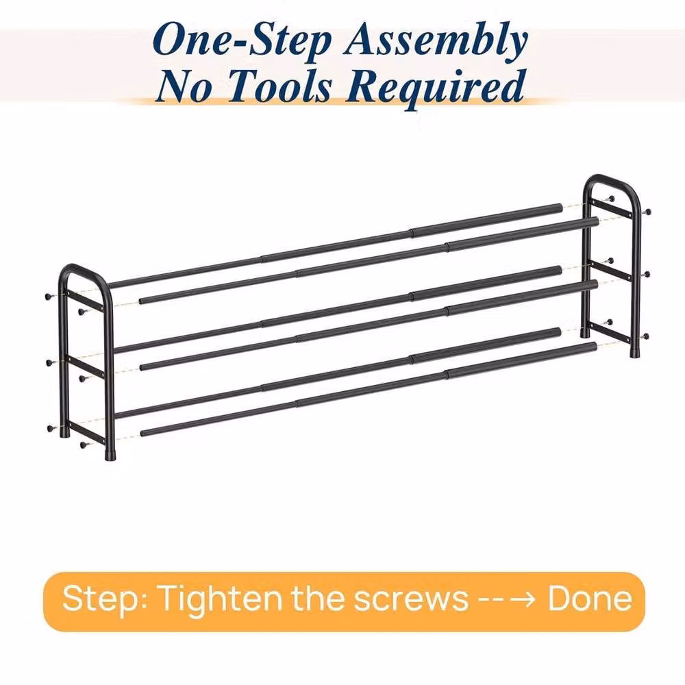 FORGEVIO Expandable 3-Tier Metal Shoe Rack in Black – 4