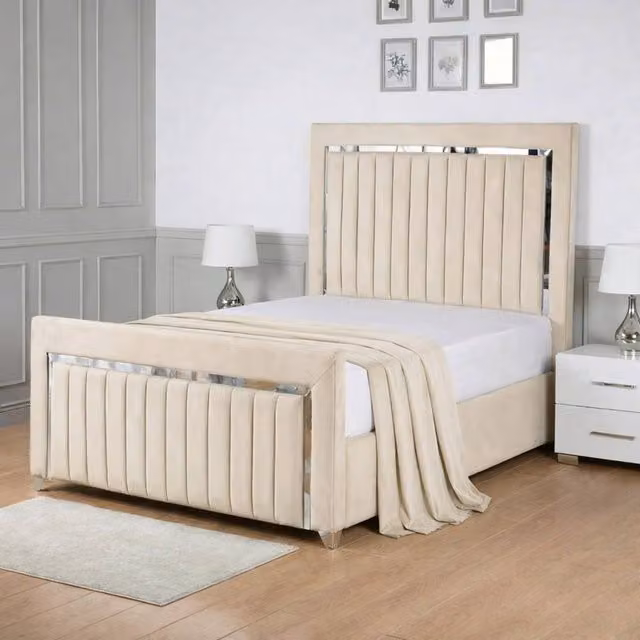 Living Comfort Bedz Chrome Edge Ottoman Gas Lift Storage Bed with 48 Inch Headboard in Beige, Size: Super King (200 x 200 cm)