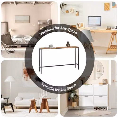 SoBuy Industrial Narrow Console Table for Hallway, Living Room or Home Office, Brown and Black, W: 120 cm, D: 20 cm, H: 65 cm – 4