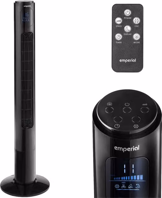 Emperial 46 inch Black Tower Fan with Remote Control, Oscillation, Sleep Mode and Timer