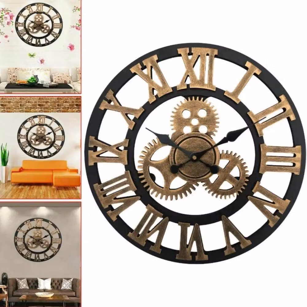 Kelvenix Large Gold Metal Skeleton Wall Clock with Roman Numerals, Diameter: 50 cm – 3