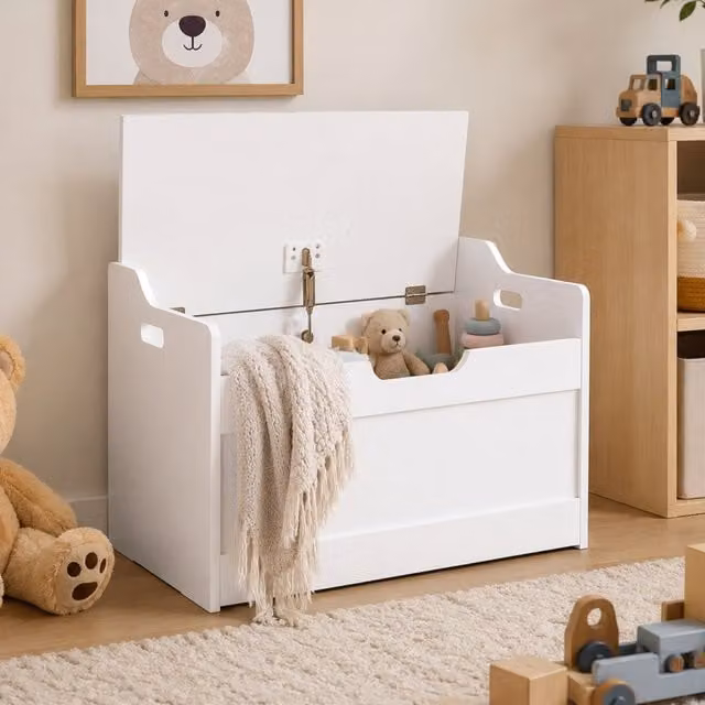 Marco Paul White Wooden Storage Bench and Toy Chest with Hidden Storage