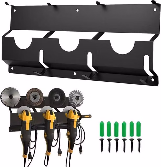 Hinsinc Wall Mounted Metal Angle Grinder Storage Rack, Black, W: 1000 cm, D: 52 cm, H: 2 cm – 1