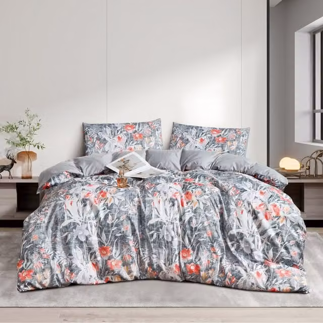 Ezysleep Juliette Floral Printed Duvet Set and Pillowcase, Multicolour and Grey, 200 x 200 cm