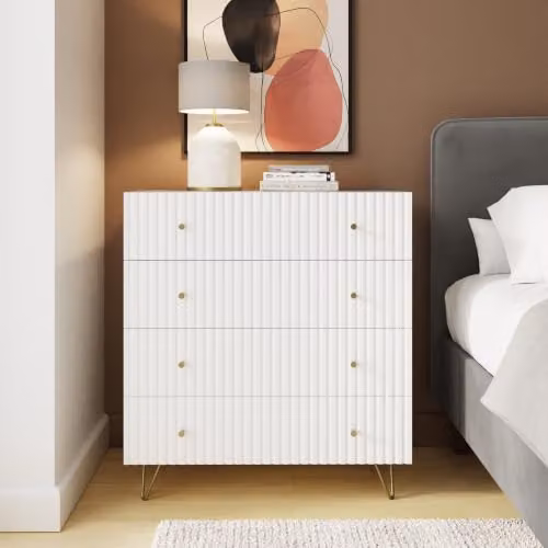 GFW Thalia Modern Ribbed 4 Drawer Chest of Drawers in White