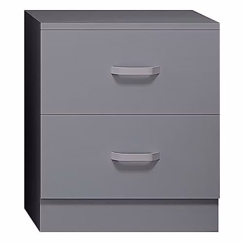 FWStyle Matt Grey 2 Drawer Bedside Table with Chrome Handles W: 47 cm, D: 40 cm, H: 39 cm – 1