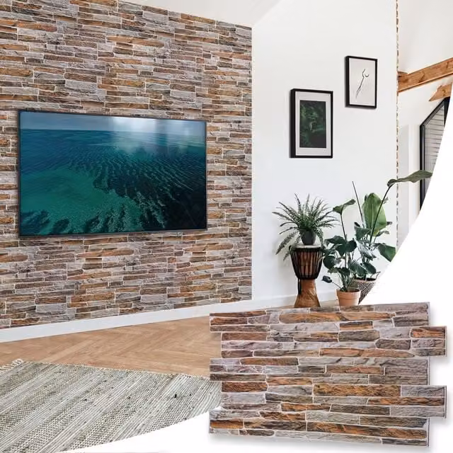 NOVECRAFTO 3D PVC Wall Panels in Sandstone Effect, Multicolour, W: 96 cm, H: 48 cm