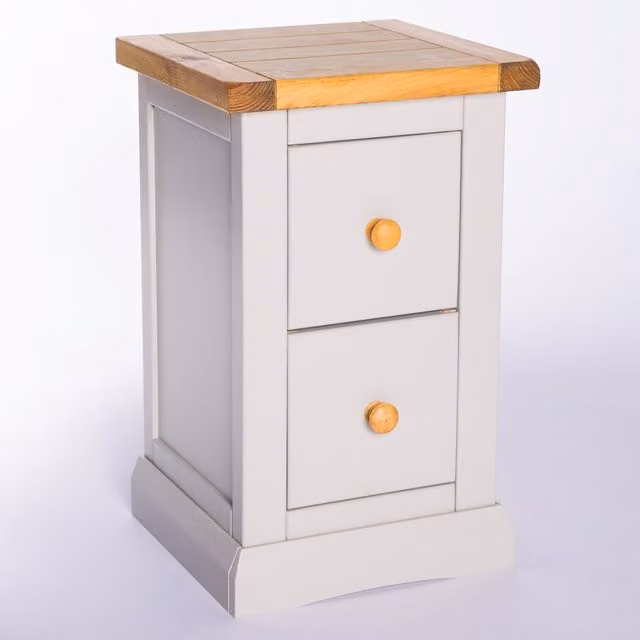 Cabinet Bits Loreo 2 Drawer Petite Bedside Cabinet in Grey with Wood Knobs