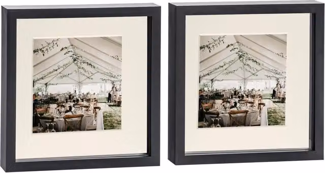 Nicola Spring Pack of 2 Square 3D Box Photo Frames in Black and Grey, W/D/H: 25.4 x 25.4 x 25.4 cm