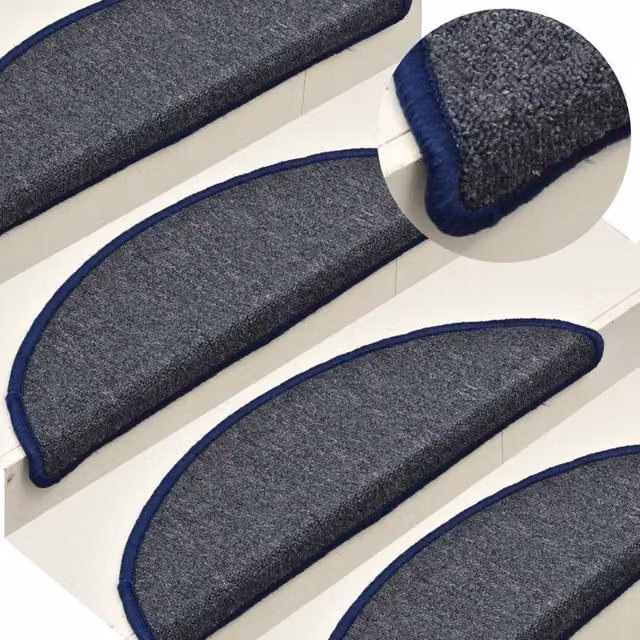 Berkfield Home Self-Adhesive Carpet Stair Treads, 15 Pieces, Dark Grey and Blue, W: 56 cm, D: 17 cm, H: 3 cm – 1