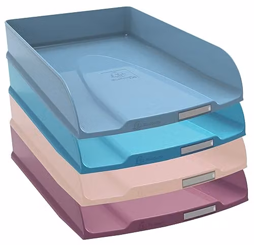 Exacompta Combo Styli Skandi Set of 4 A4 Plastic Letter Trays in Blue, Pink and Multicolour