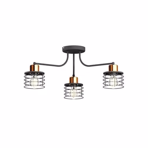 Netlighting Edison Multi Arm Semi Flush Ceiling Light in Black and Copper, Diameter: 65 cm – 1
