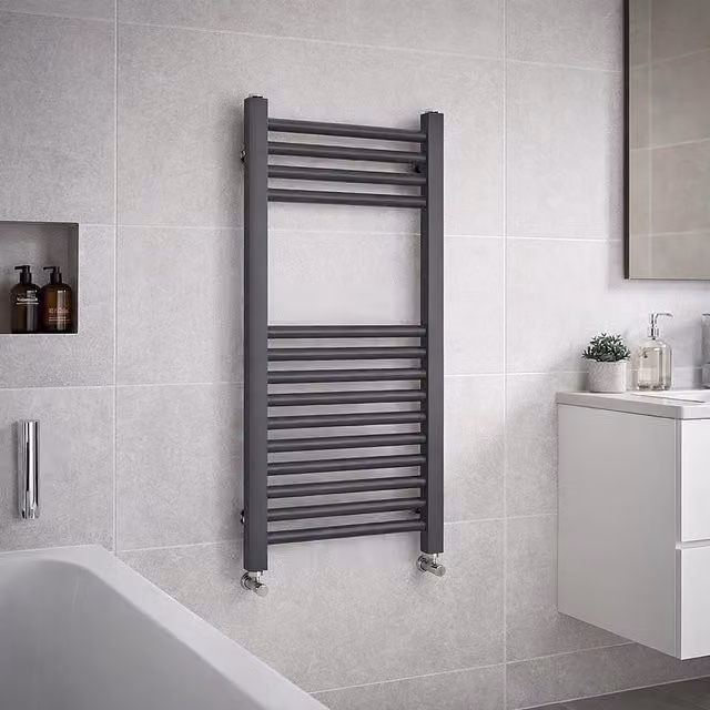 Lux Heat Anthracite Grey Steel Ladder Towel Radiator, H: 80 cm, W: 40 cm, D: 26 cm