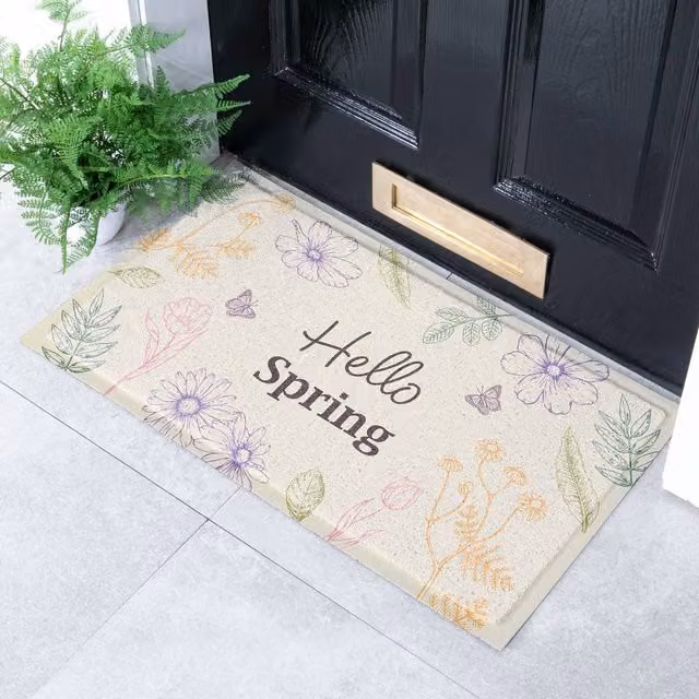Artsy Mats Hello Spring Floral Doormat in Beige, W: 90 cm, D: 60 cm – 1