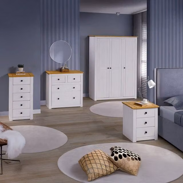 Seconique Panama 3 Door Wardrobe in White and Black with Internal Shelves and Hanging Rod