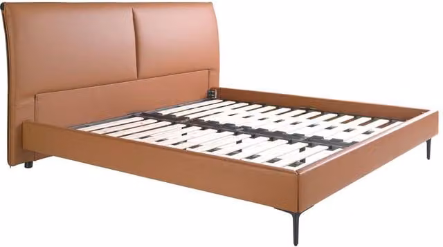 Angel Cerda Brown Leatherette Double Bed with Pine Base and Steel Legs, W: 180 cm, D: 200 cm, H: 110 cm – 1