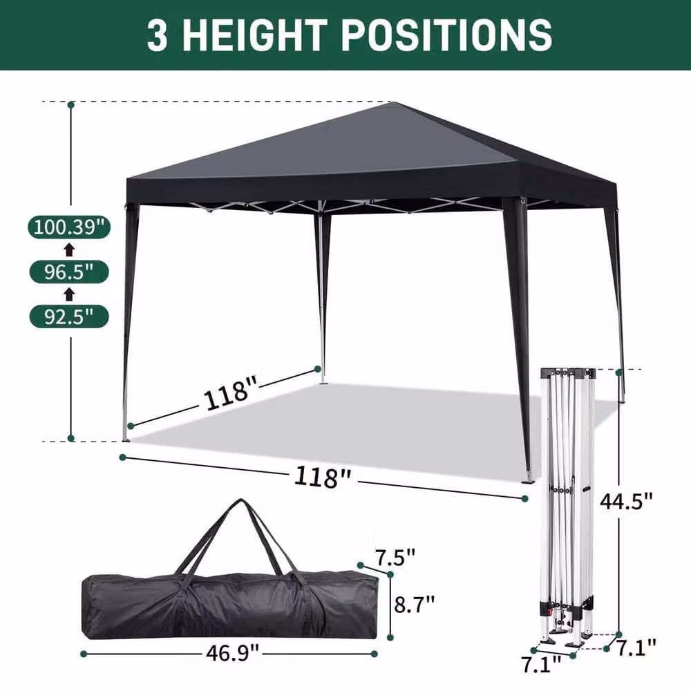 FLAVORA Black Pop Up Gazebo with 4 Sidewalls and Windows, W/D/H: 300 x 300 x 300 cm – 2