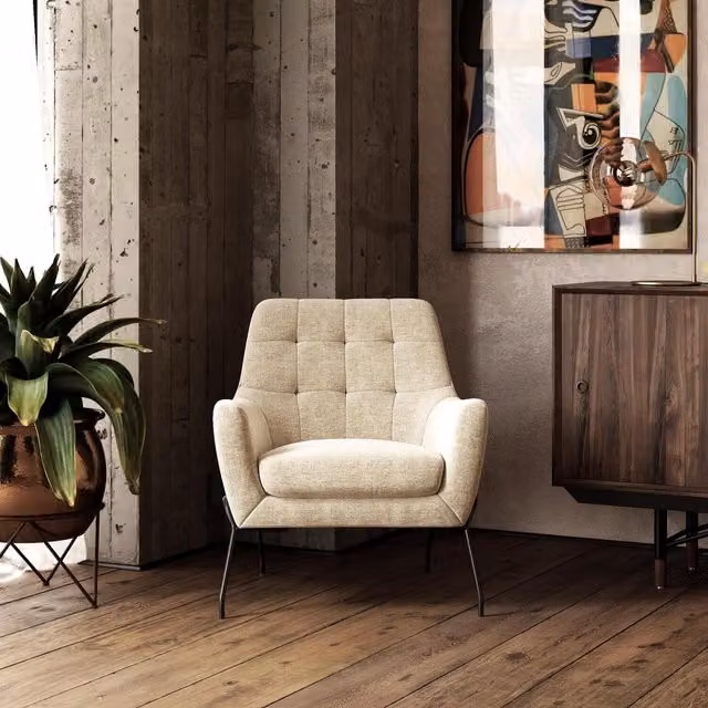 Dorel Home Modern Fabric Accent Chair with Armrests in Beige and Black