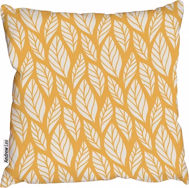 Andrew Lee Hand Drawn Leaves Floral Cushion, Orange, W/D/H: 45 x 45 x 1 cm