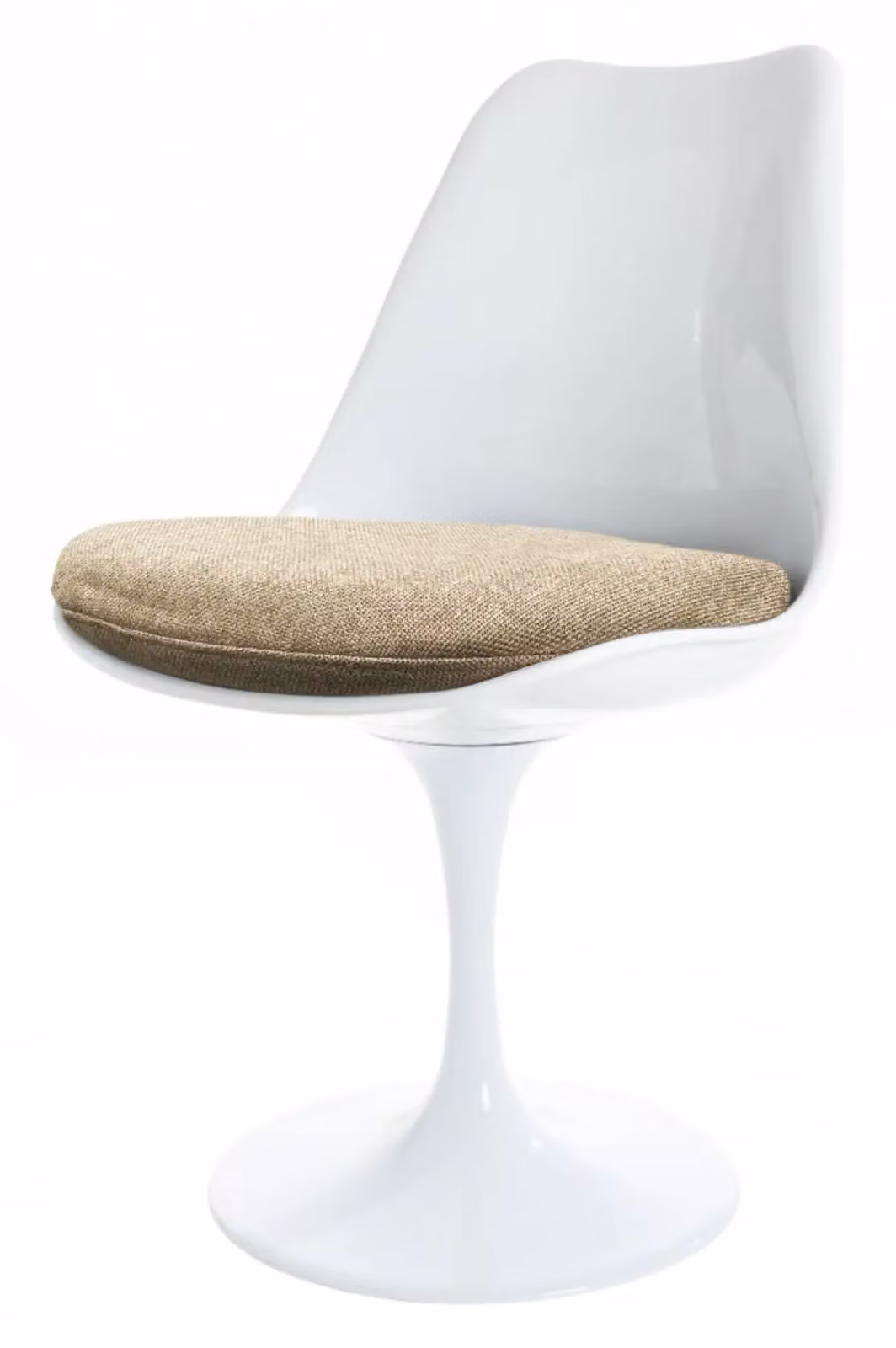 Fusion Living White Tulip Swivel Dining Chair with Beige Velvet Upholstery – 2