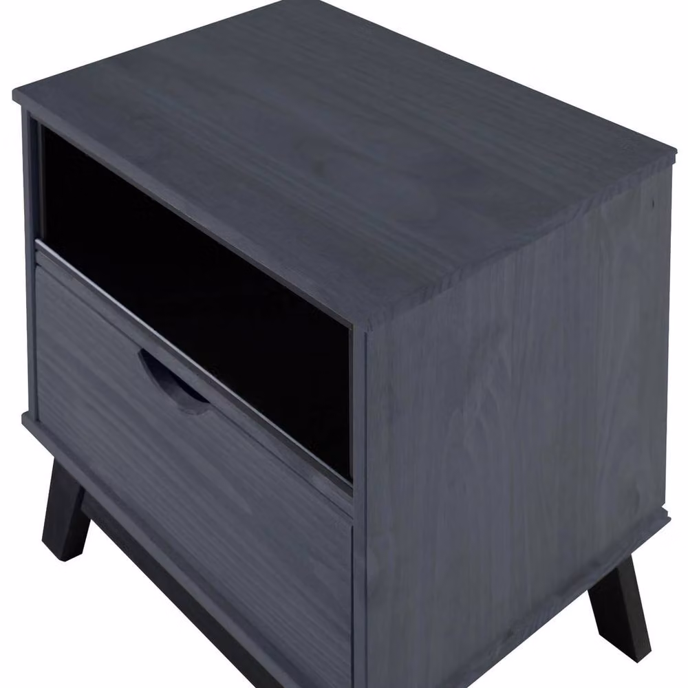 Mercers Furniture Forgevio Bedside Cabinet in Dark Blue Distressed Grey Waxed Solid Pine – 3