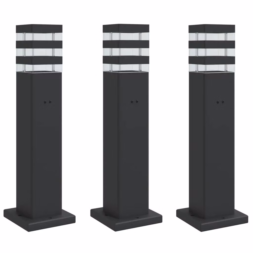 Berkfield Home Set of 3 Black Aluminium Outdoor Floor Lamps with Outlet, Height: 50 cm – 2