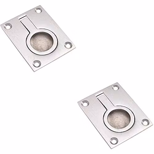 Loops 2 Pack Flush Ring Recessed Pull Handles in Satin Chrome, W: 6.3 cm, H: 4.85 cm, D: 0.85 cm
