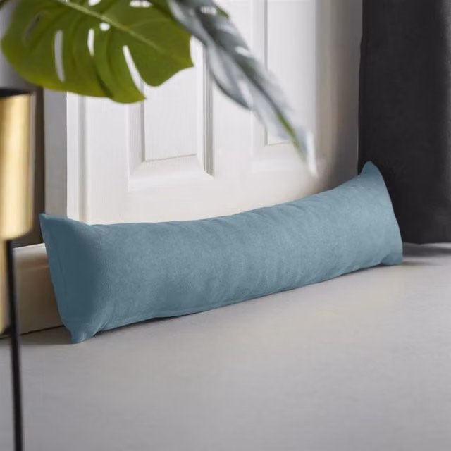 Livinluxury Velvet Chenille Draught Excluder in Petrol Blue