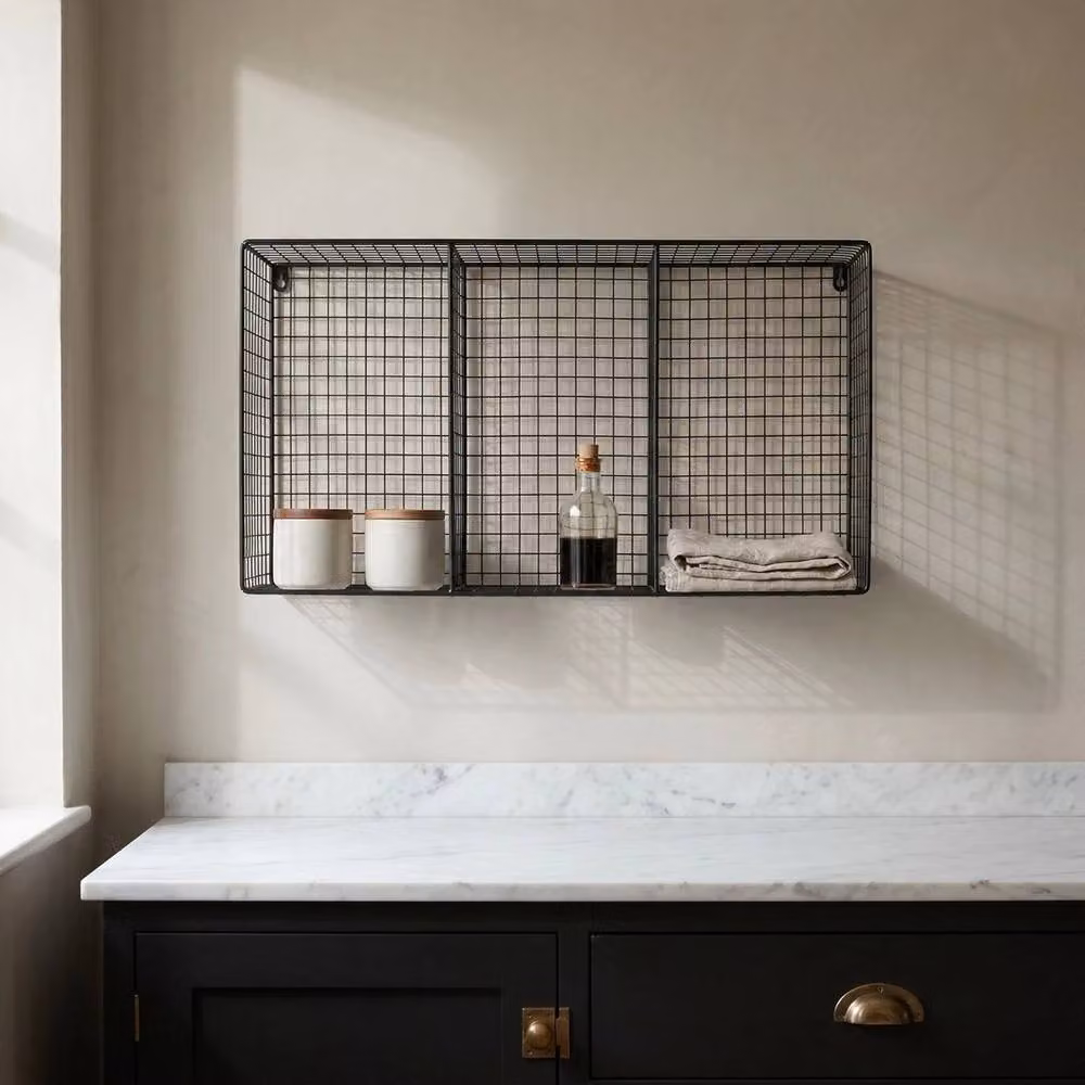 PAWNORA Industrial Mesh Wall Mounted Shelf Unit in Black, W/D/H: 60.0 x 20.0 x 37.0 cm – 3