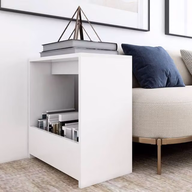 Berkfield Home Modern White Side Table in MDF, W/D/H: 50 x 26 x 50 cm