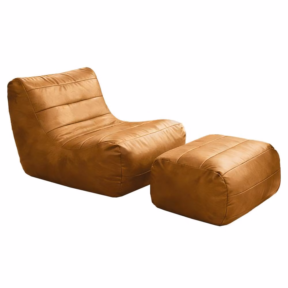 Matteo Brown Faux Leather Lazy Lounge Sofa Set with Matching Ottoman – 5