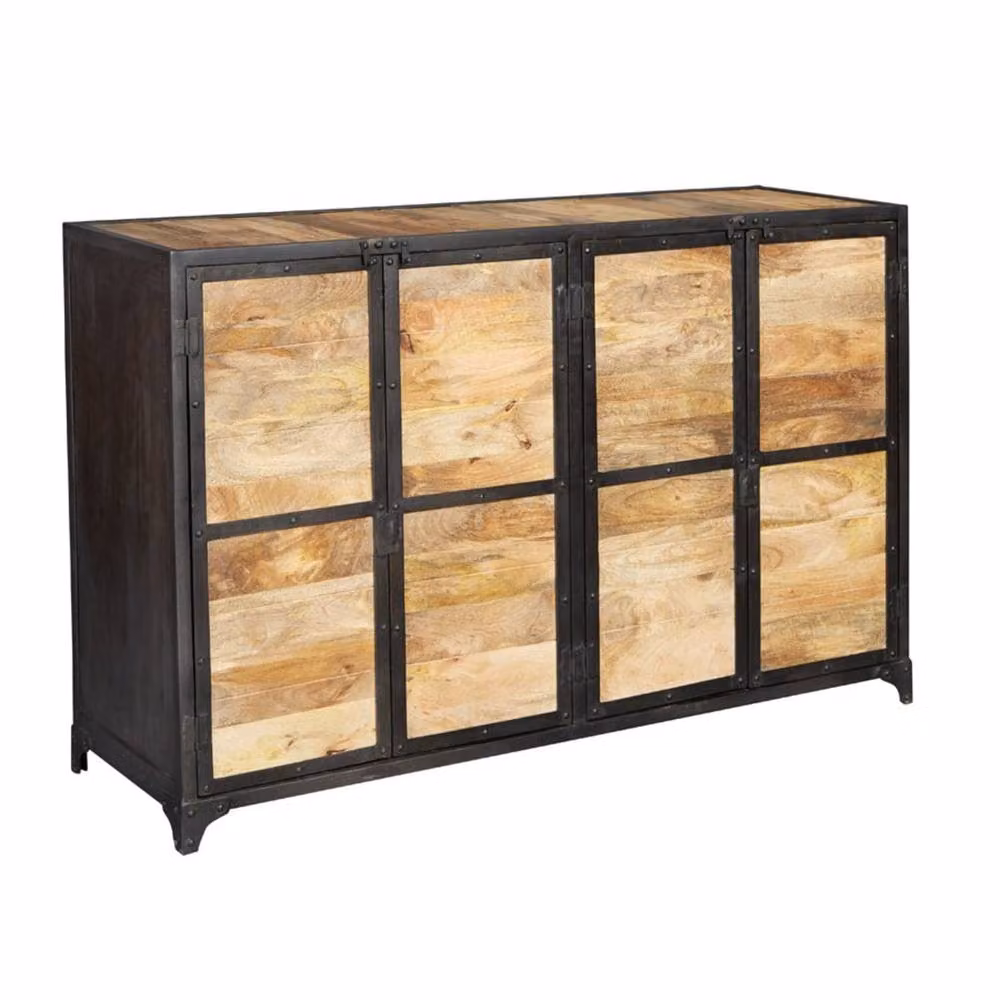Wyld Haus Oulu Industrial Reclaimed Wood and Metal TV Unit with 2 Doors in Brown – 2