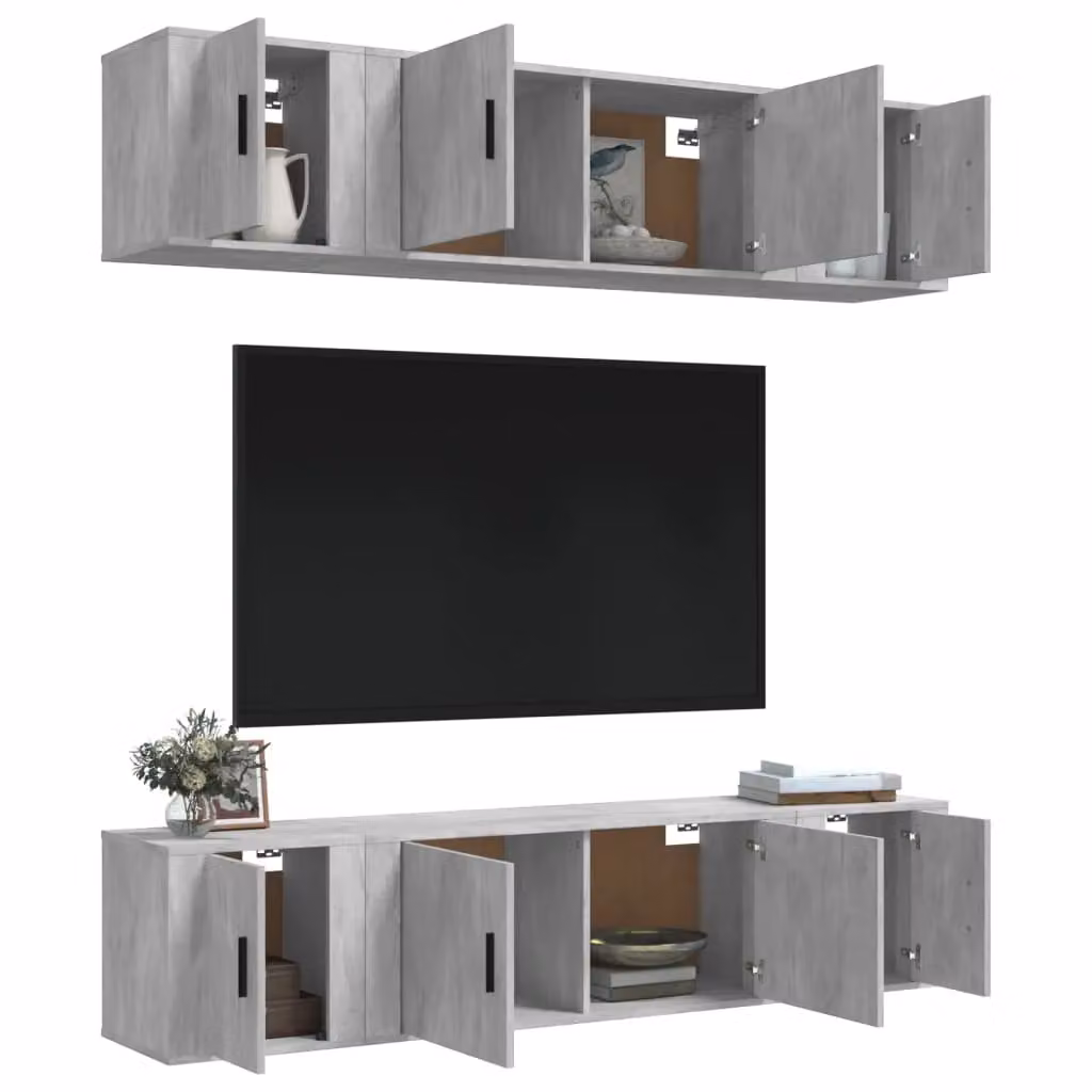 Berkfield Home 6 Piece Modern Concrete Grey Engineered Wood TV Cabinet Set – 3