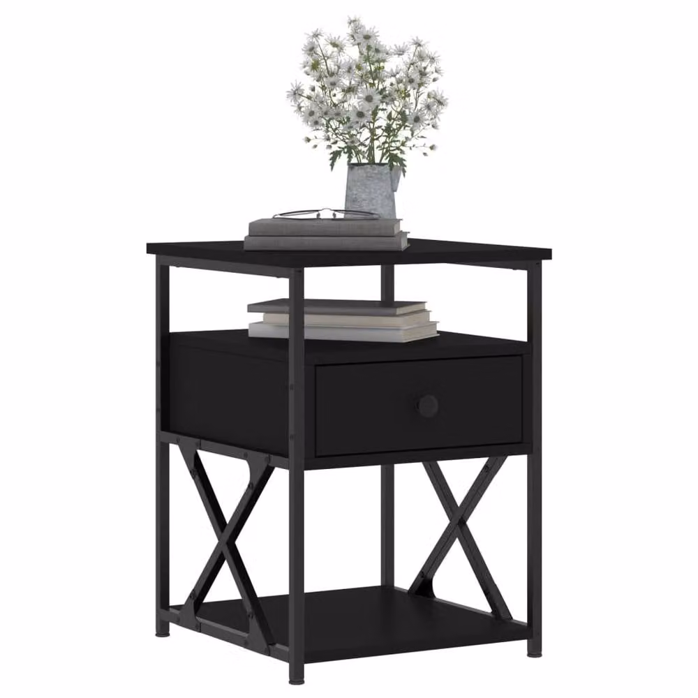 Berkfield Home Set of 2 Black Bedside Cabinets in Engineered Wood, W/D/H: 40 x 42 x 55 cm – 2