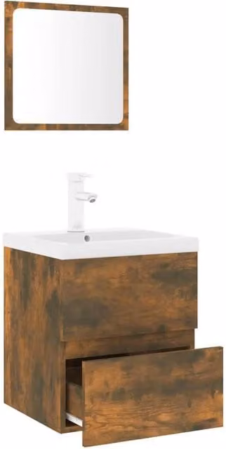 Berkfield Home Smoked Oak Bathroom Furniture Set with Vanity Unit and Mirror Cabinet in Brown and White – 1