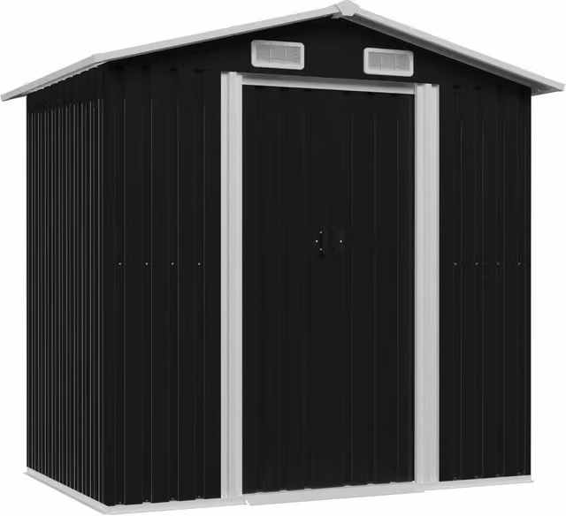 Berkfield Home Garden Storage Shed in Anthracite Black Steel, W/D/H: 204 x 132 x 186 cm