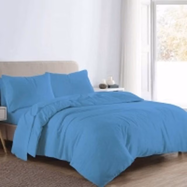 Homes-Linen Plain Reversible Flannelette Duvet Cover and Pillowcase Set in Blue, W: 200 cm x D: 200 cm