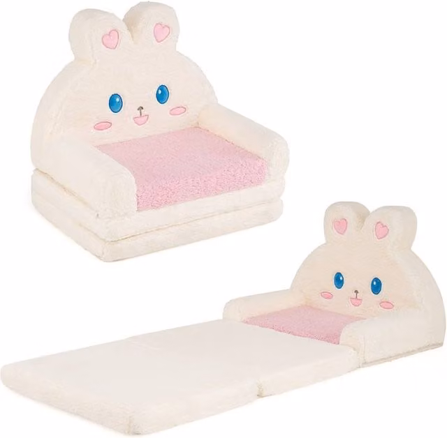 CASART 2-in-1 Kids Fold Out Sofa Couch with Removable Fabric Cover in Pink
