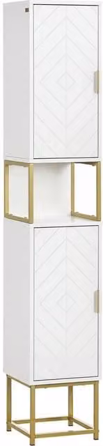 Nordara White Freestanding Bathroom Storage Cabinet with Hinged Doors and Internal Shelves