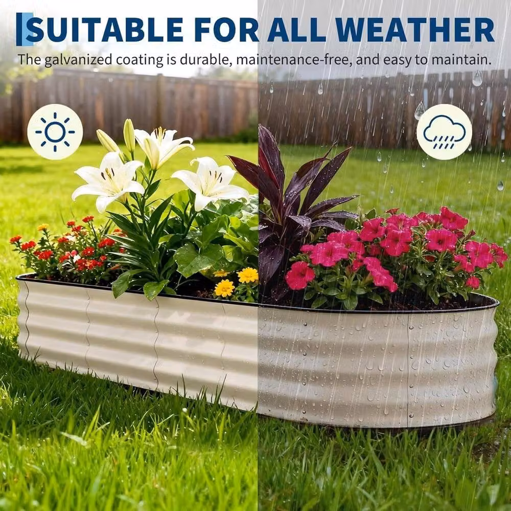 KORVIXA Set of 2 Galvanised Steel Raised Garden Beds in Beige, W/D/H: 60.96 x 45.72 x 60.96 cm – 3