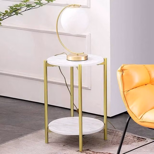 FORGEVIO Modern Round Sintered Stone Coffee Table in White and Gold