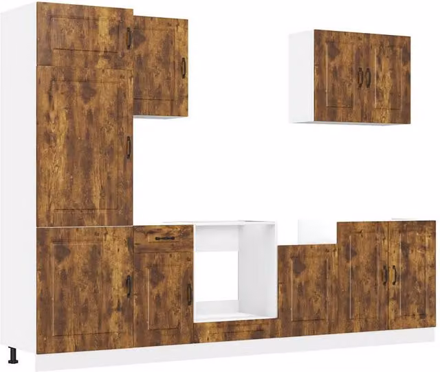 Berkfield Home Kalmar 7 Piece Rustic Kitchen Cabinet Set in Smoked Oak Brown Engineered Wood – 1